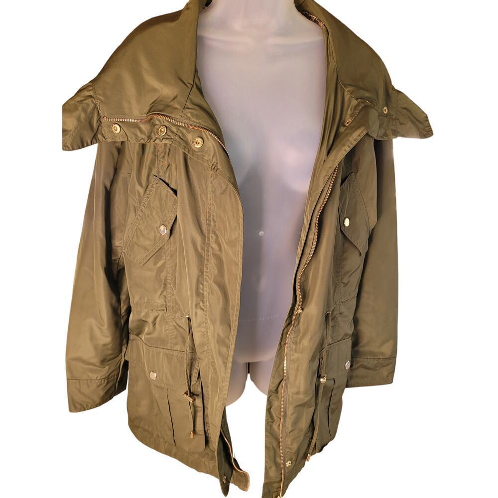 DB Women Jacket Olive Green Hood Zip/Snap Drawcord Lined Pockets Sz XL - Picture 2 of 9